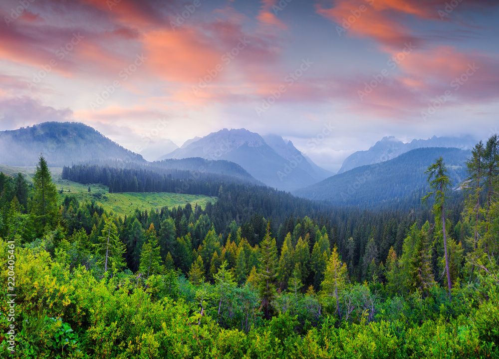 Fototapeta premium Cresta di Enghe mountain range in the morning mist.