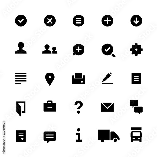 25 icons for web services. Filled. Black on white.