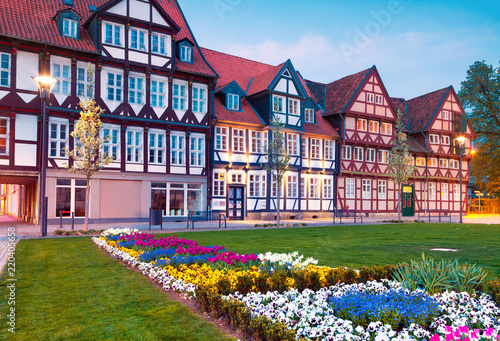 Colorful spring sunset in the Wolfenbuttel village. photo