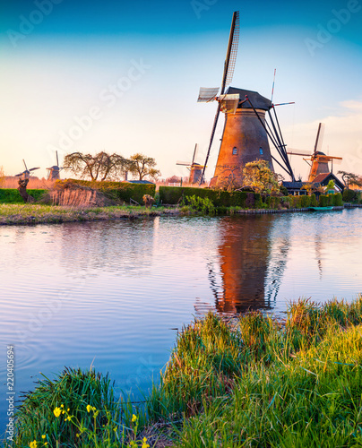 Famous mindmills in Kinderdijk museum in Holland, UNESCO World Heritage Site.
