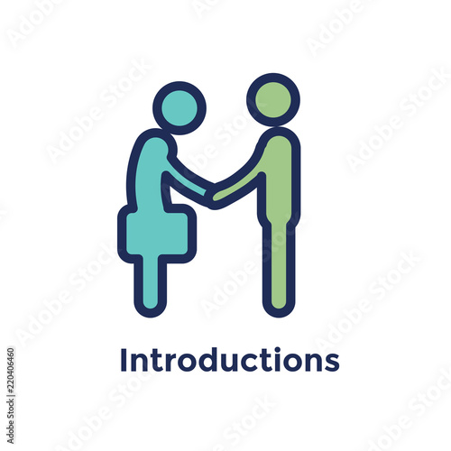 New Employee Hiring Process icon with 2 people shaking hands & introductions