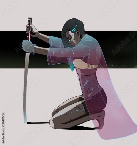 girl with sword, samurai spirit, african heroine, black beauty 