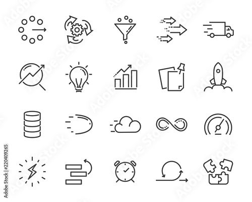 simple set of vector line icon, contain such lcon as speed, agile, boost, process, time and more