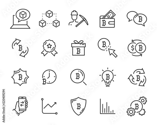 set of cryptocurrencty vector thin line icons