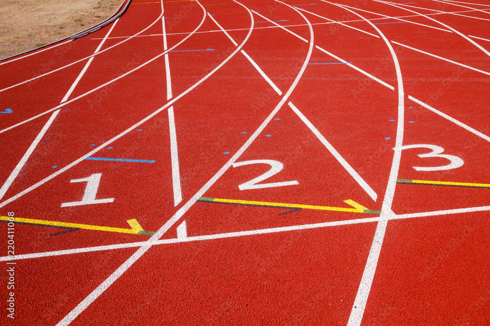 Athletic running track with numbers