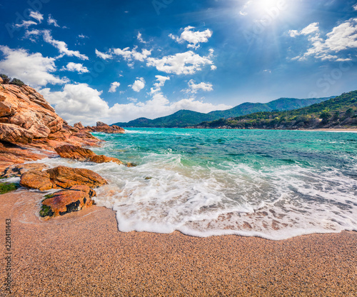 Azure summer seascape of Aegean Sea. Beautiful marine landscape of Cuba Beach, Olimpiada village location, Greeace, Europe. Beauty of nature concept background. photo