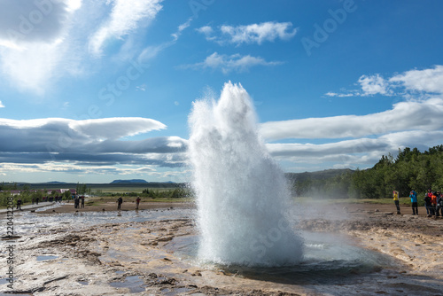 Strokkur, Iceland, active geyser, Golden Circle, alongside Gullfoss Waterfall and Þingvellir National Park, eruption