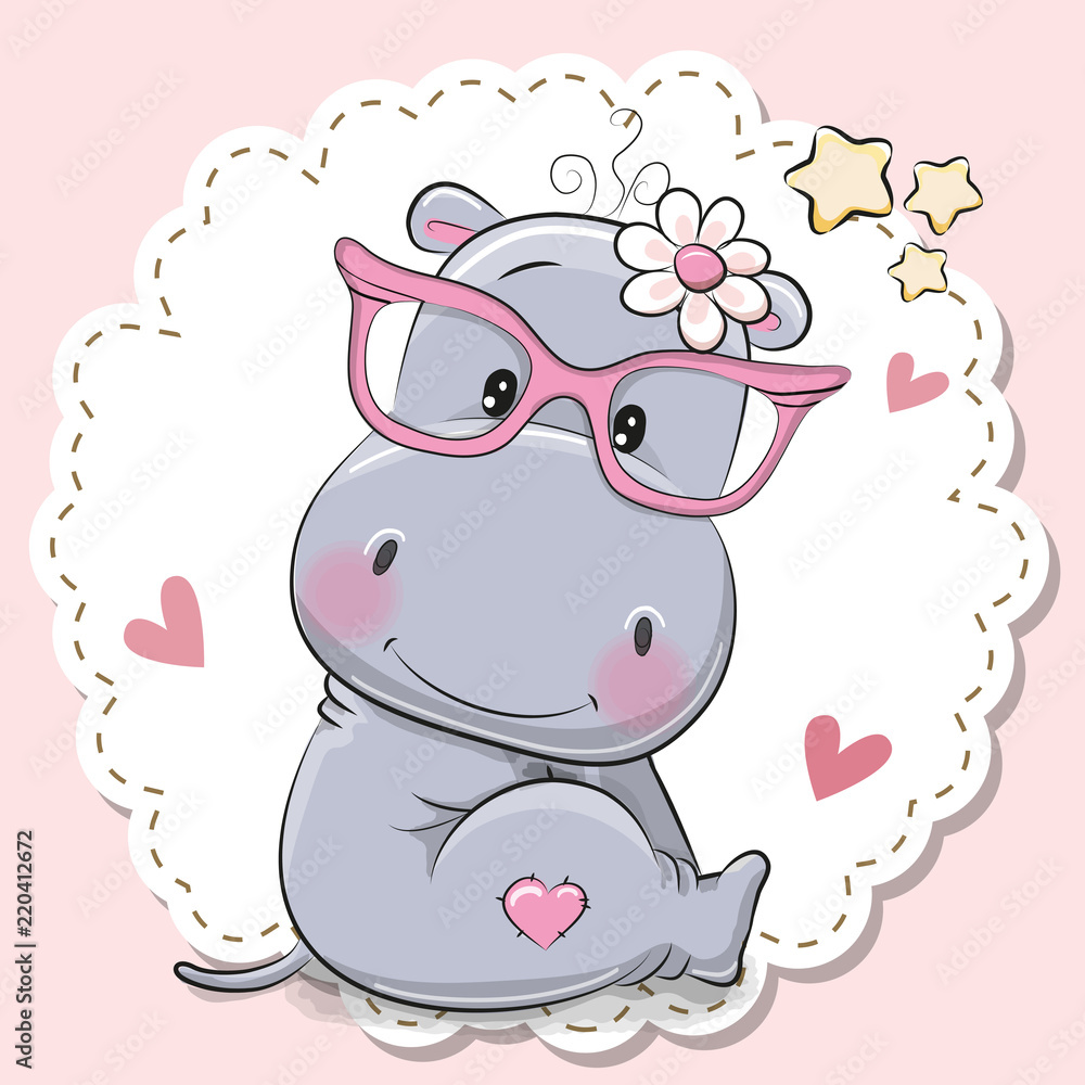 Cute Hippo girl in pink eyeglasses Cute Hippo girl in pink eyeglasses