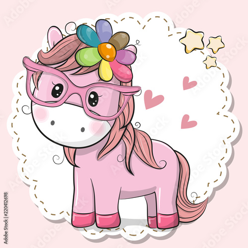 Cute Horse girl in pink eyeglasses