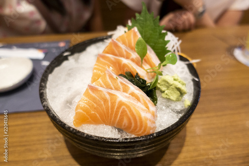 Raw Salmon fish in bowl , ready to eat