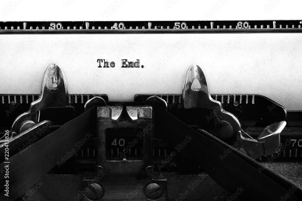 Vintage Old Typewriter Keys and Characters Typed Words The End Story