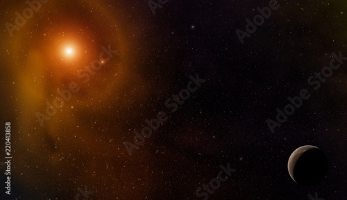 Fototapeta Naklejka Na Ścianę i Meble -  Planet in the space with nebula and bright star.