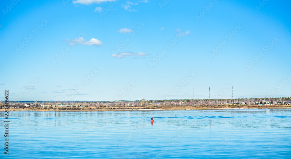 blue sjy and river