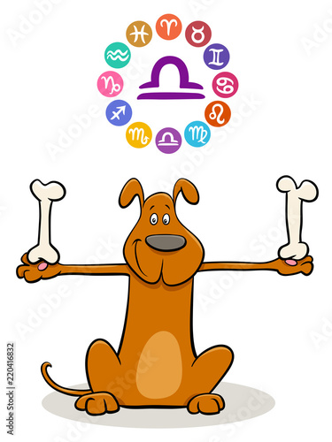 Libra Zodiac sign with cartoon dog