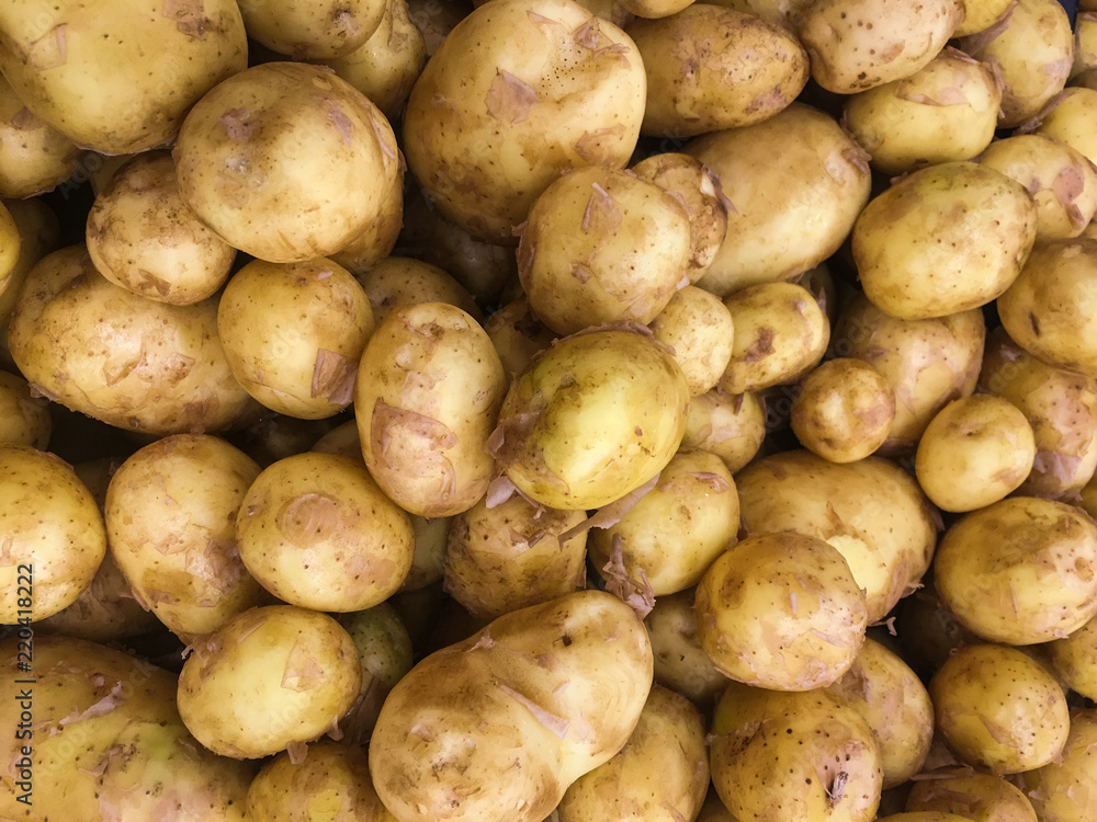 Fresh organic young potatoes sold on market Fresh organic young potatoes sold on market