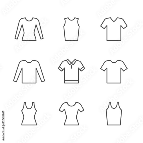 Set line icons of t-shirt, singlet, long sleeve