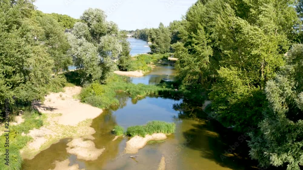 Landscape of the Loire River during the summer, in the town of Orléans, France.