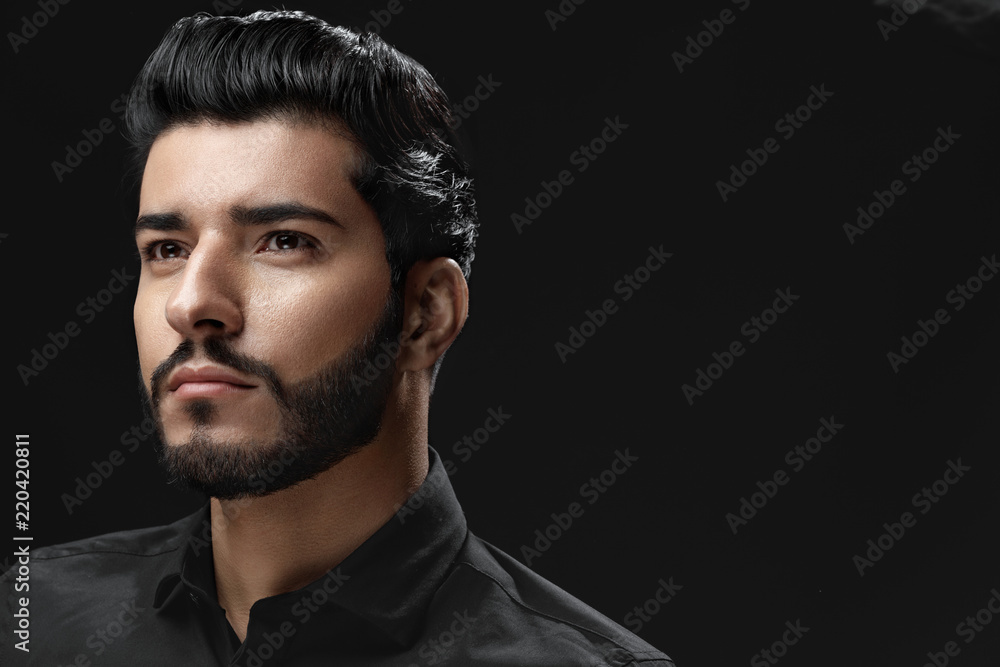 Man With Hair Style, Beard And Beauty Face Fashion Portrait Stock Photo |  Adobe Stock