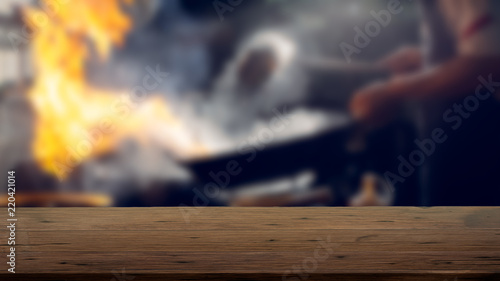 Wood table with Blurred