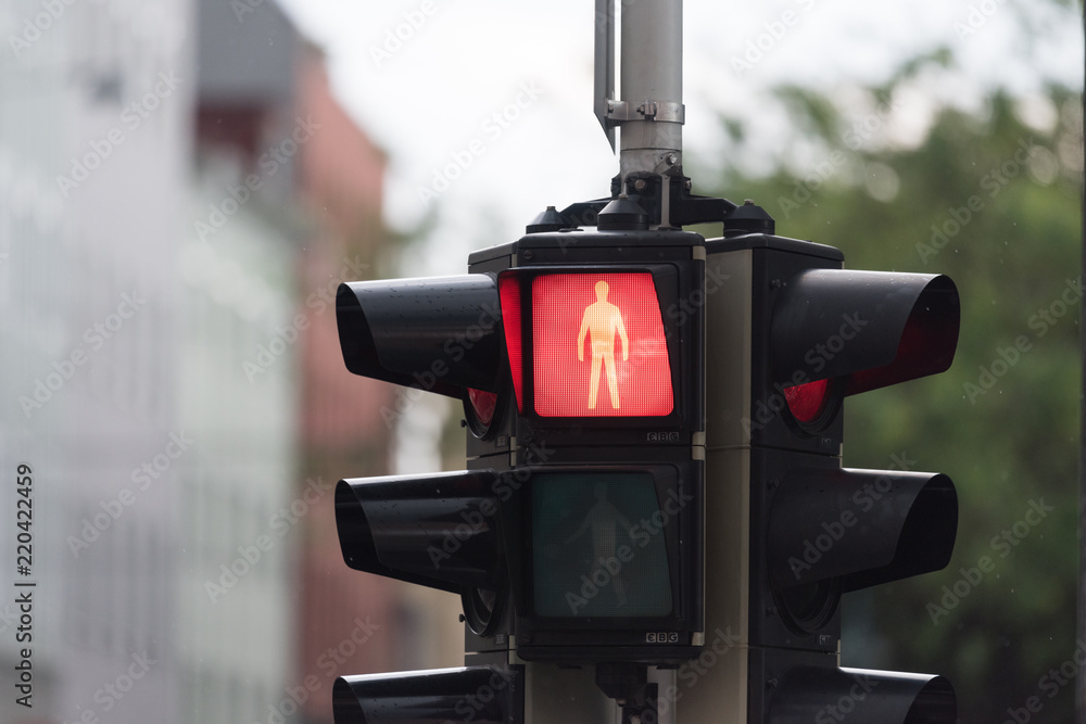 traffic light with red light, symbolic, stop, pedestrian dont walk in