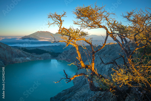 The famous landmark panoramic view in the morning at scenic of Kawah ijen  East Java  Indonesia.