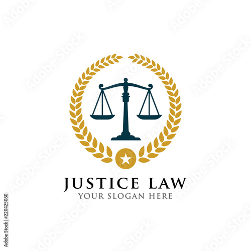 justice law badge logo design template with scales vector illustration. emblem of attorney logo vector design