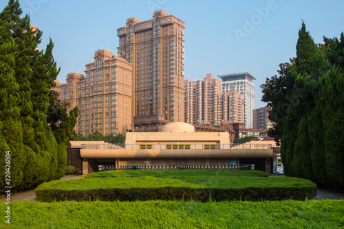SHANGHAI, CHINA JULY 2018: Longhua Cemetry Morning Sunrise Park in China photo