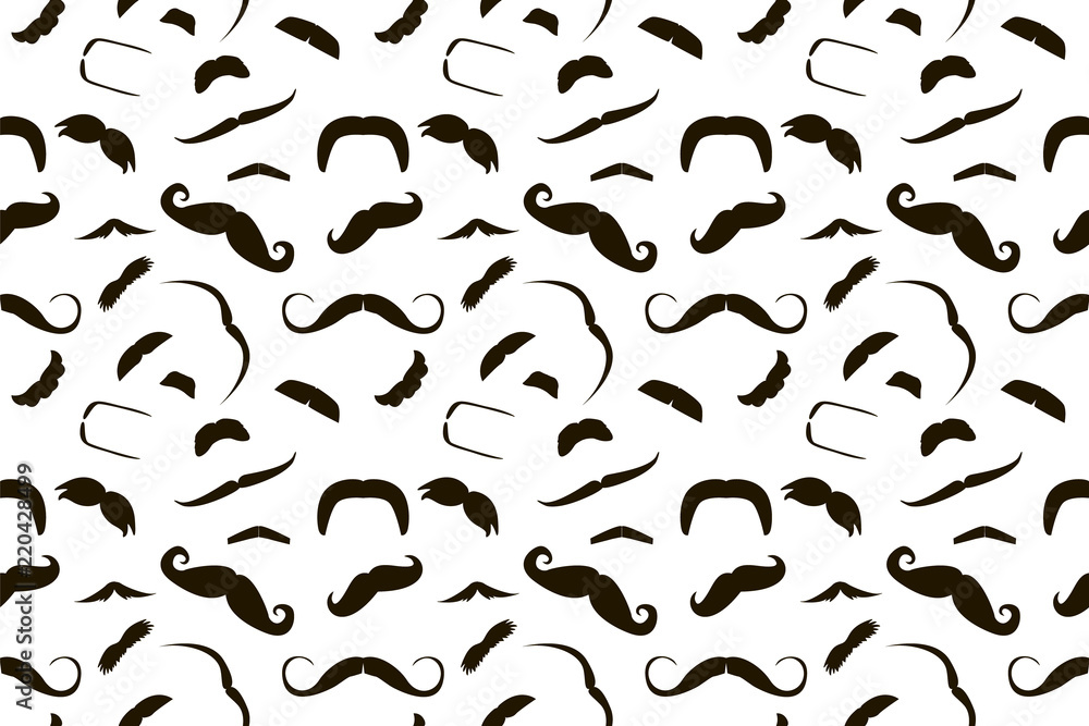 Black mustache abstract vector seamless pattern on white. Wrapping paper for holiday gift. Movember background. Little man birth party backdrop. Father's Day invite card