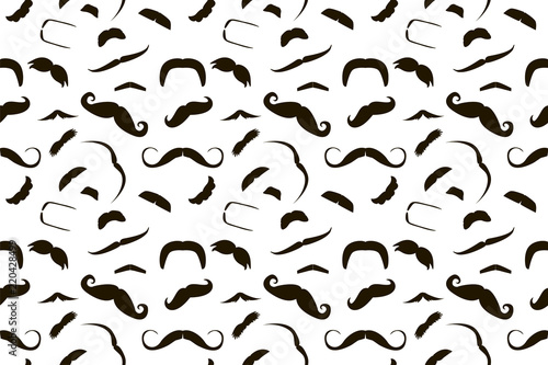 Black mustache abstract vector seamless pattern on white. Wrapping paper for holiday gift. Movember background. Little man birth party backdrop. Father's Day invite card photo
