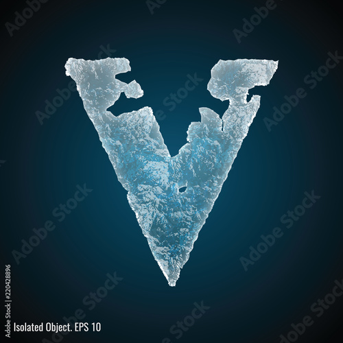 Ice Font / isolated ice shaped letter V vector illustration