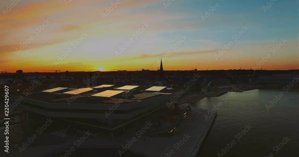 Beautiful and cinematic sunset over Aarhus City and the harbor. Beautiful and cinematic sunset over Aarhus City and the harbor.