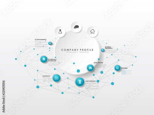 Infographic colorful milestones time line vector template with icons.