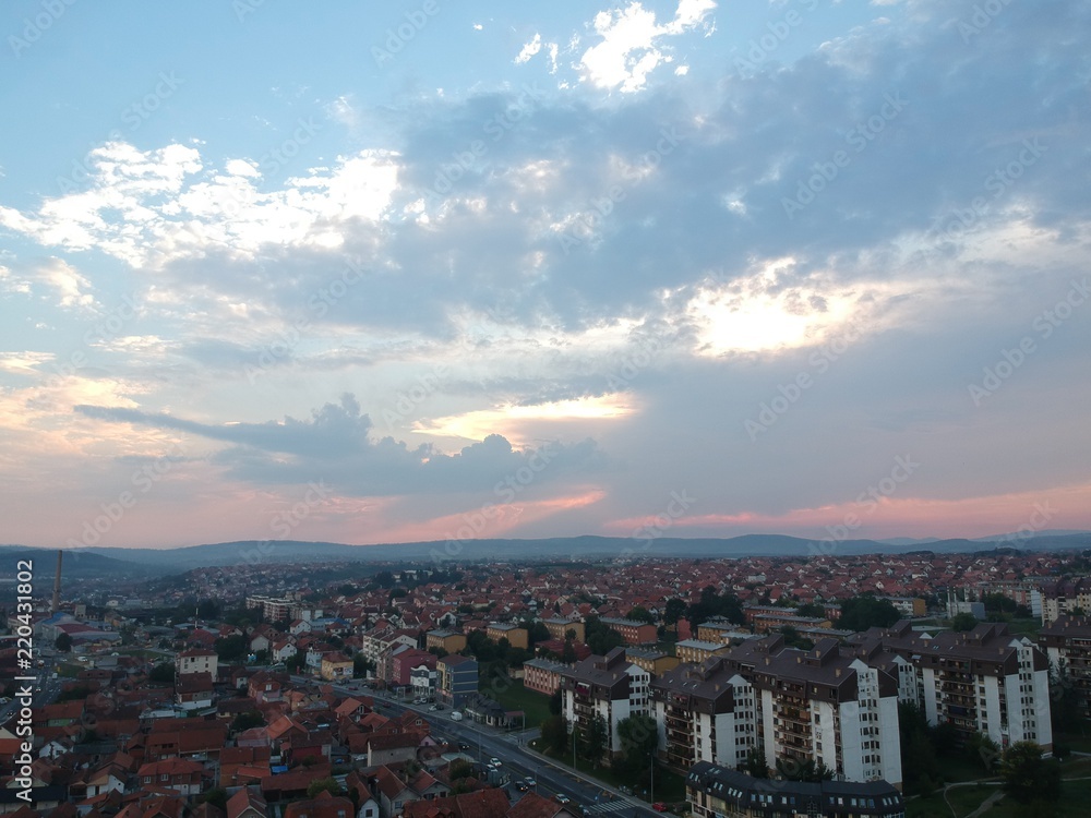 Aerial view of sunset in Kragujevac - Serbia