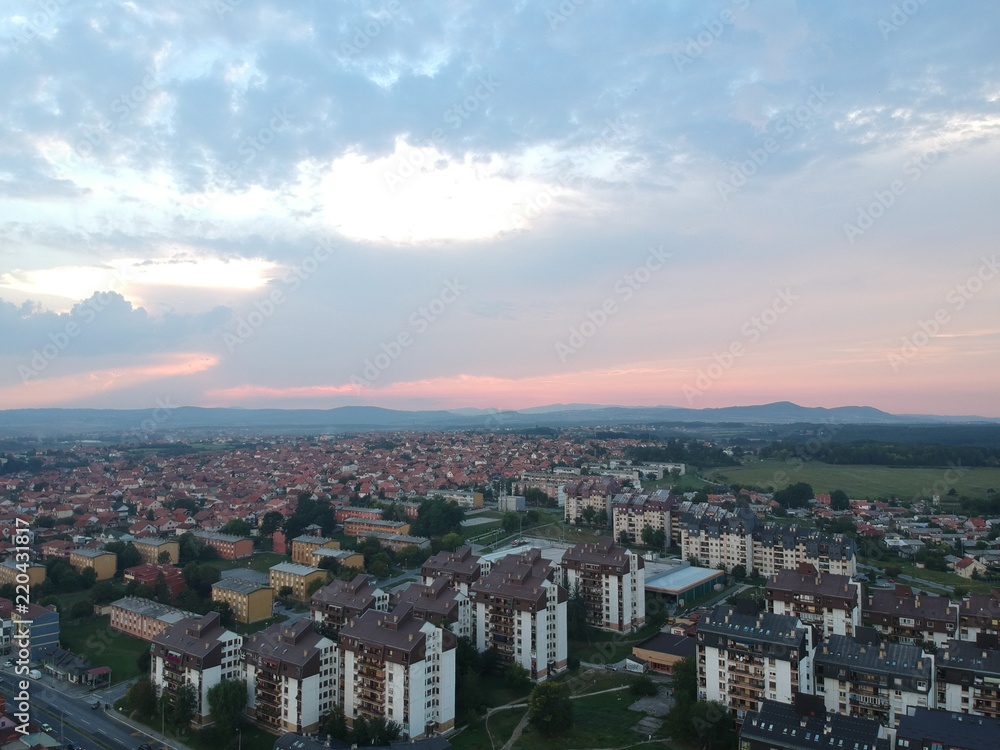 Aerial view of sunset in Kragujevac - Serbia Aerial view of sunset in Kragujevac - Serbia