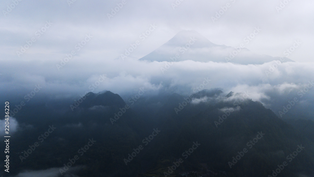 Batur volcano covered by fog