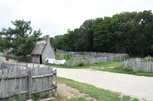 Fotografia, Obraz Plimoth Plantation Colonial Village with Laundry Drying