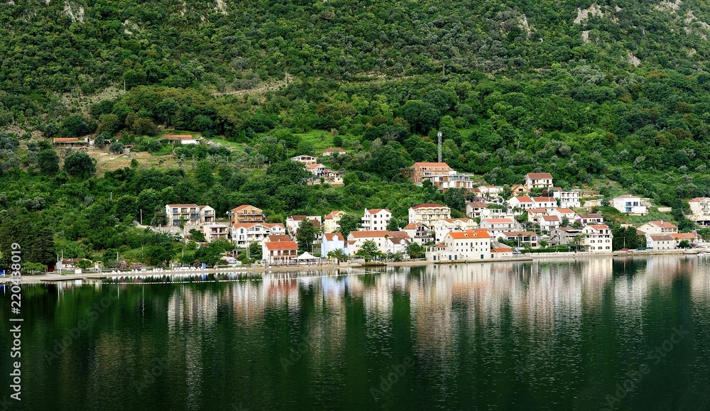 Village reflections in Kotor Bay