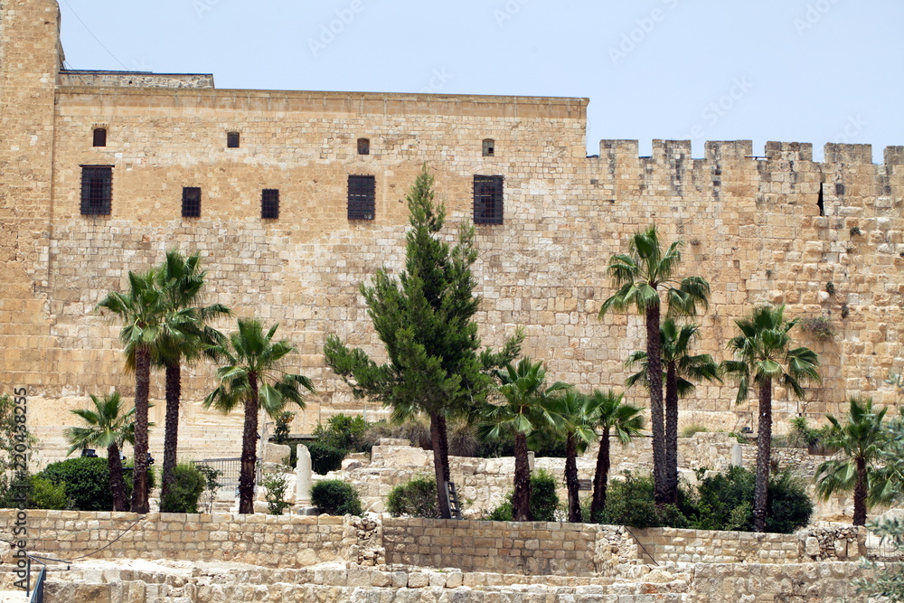 the fortress wall of the old city of Jerusalem in Israel