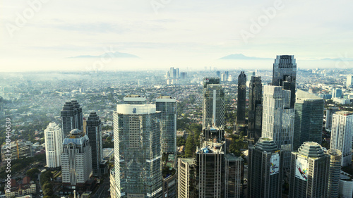 Jakarta Central Business District in misty morning