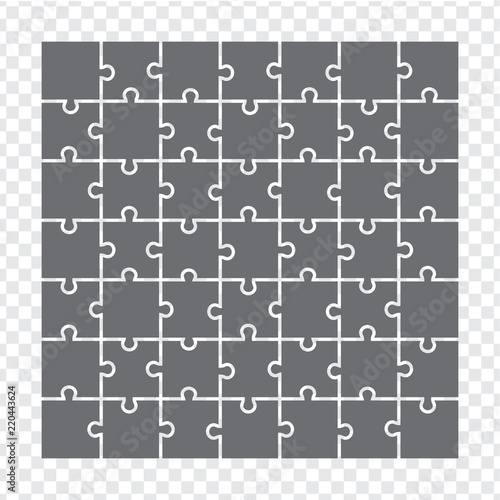 Simple icon puzzles in grey. Simple icon puzzle of the forty nine elements on transparent background. Simple icon puzzle seven on seven pieces. Stock vector. Flat design.