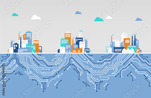 Digitalization concept / iot / company network - vector illustration