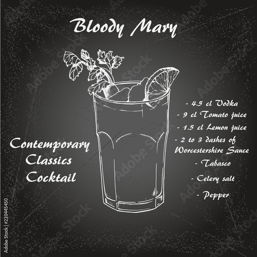 Cocktail bloody mary in sketch style for menu, cocktail cards 1