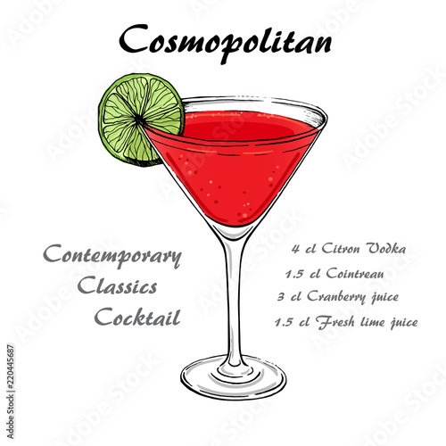 Hand drawn illustration of cocktail Cosmopoitan 2