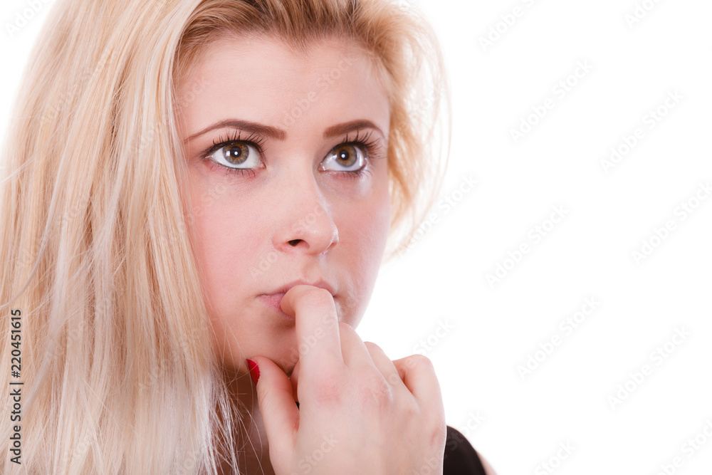 Attractive blonde woman thinking and contemplating Attractive blonde woman thinking and contemplating