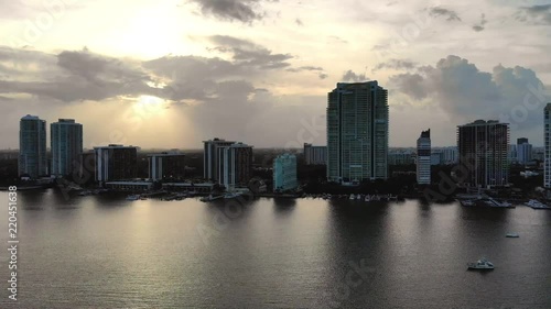 Wallpaper Mural Drone flight over biscayne bay looking towards Miami at sunset. Torontodigital.ca