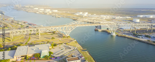 Obraz na plátně Panorama aerial view Harbor Bridge from Bayfront Science Park in Corpus Christi, Texas, US