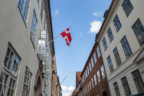 Flag of Denmark on a street in Copenhagen