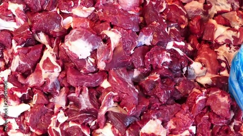fresh cow meat, butcher and meat.Islam and sacrifice feast, sacrifice, too much cow meat, piece of veal,

