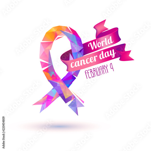 World cancer day. February 4. Pink ribbon