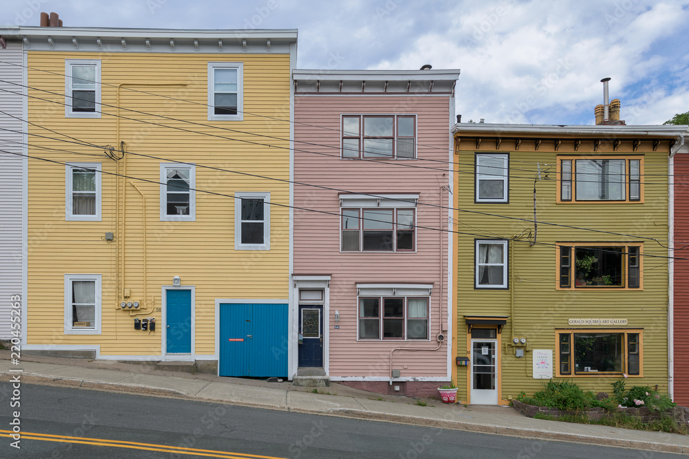 Colorful streets and houses of historic downtown St. John's, Newfoundland and Labrador